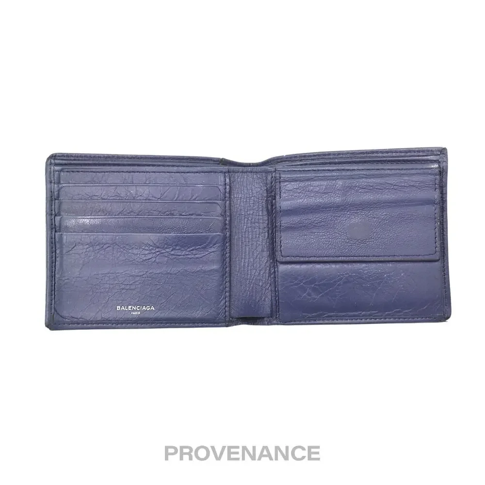 🔴 Balenciaga Screw Stud Bifold Wallet - Navy Blue Lambskin